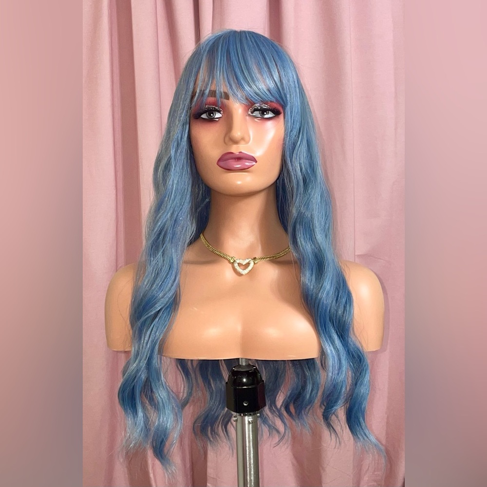 Ash Blue Synthetic Wig w/ Bangs